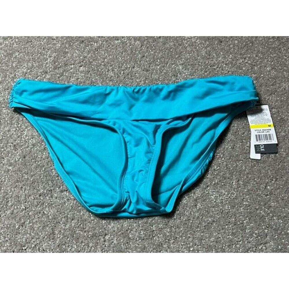 Kenneth Cole Reaction Womens M Blue Bikini Swim Bottom Hipster Foldover Stretch